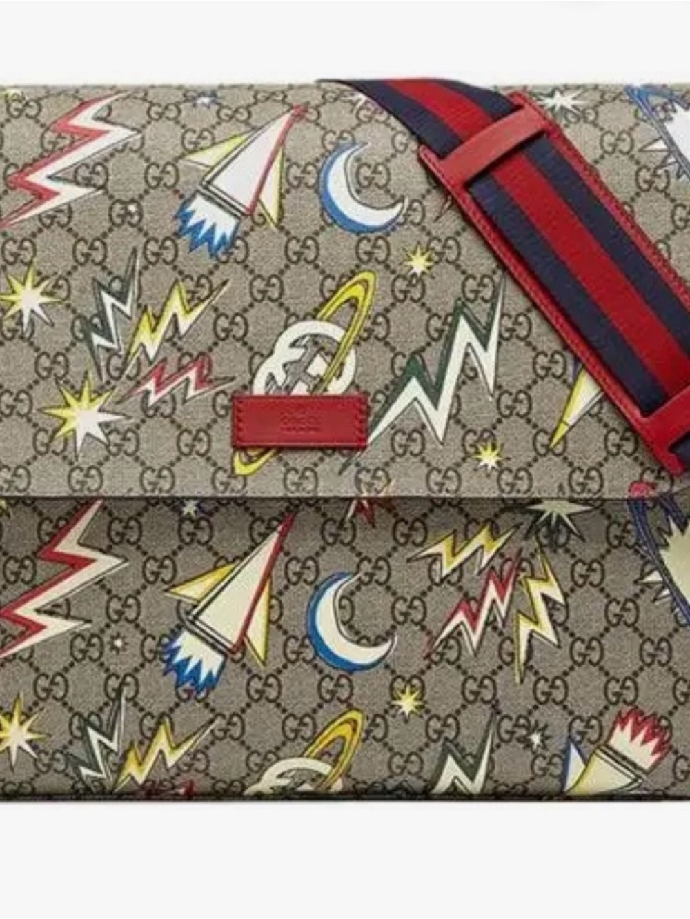 Gucci Beige GG Supreme Messenger Bag with Red & Navy Strap - Picture 1 of 2